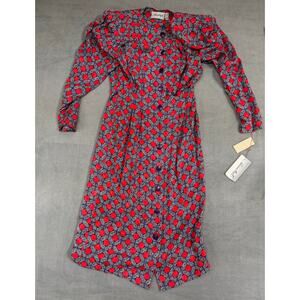 Adrianna Papell Silk Dress Vintage Sz4 Long Sleeve Geometric Red Black DEADSTOCK